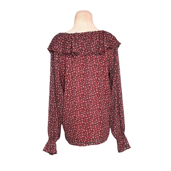 Loft red floral long sleeves ruffled lined sheer blouse size small - Picture 2 of 10